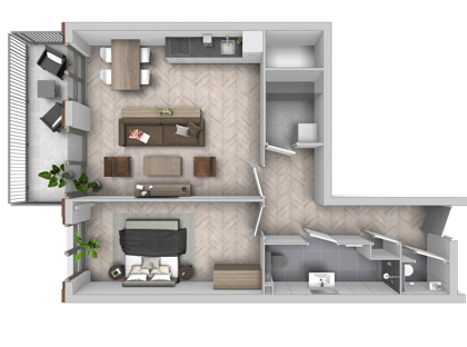 2 kamer appartement Blok A | Bouwnummer 114 foto